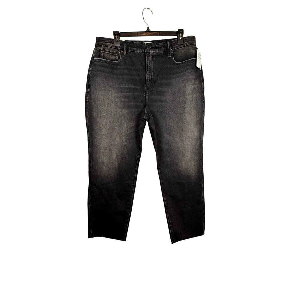 NWT GOOD AMERICAN Girlfriend Jeans, High Rise, Straight, Black Wash, Size 13/31 - Picture 2 of 12